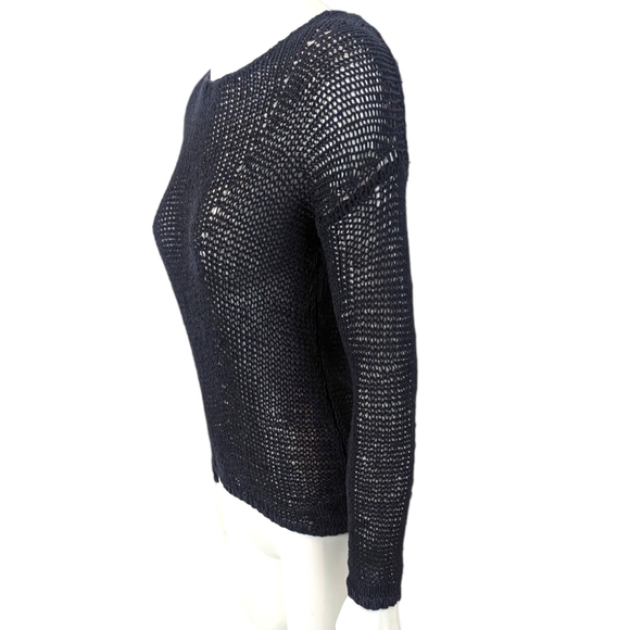 Vince Open Stitch Pullover Sweater Womens XS Black Long Sleeve Quiet Luxury - Picture 3 of 10